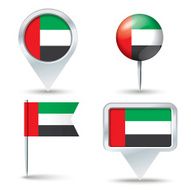 Map pins with flag of United Arab Emirates