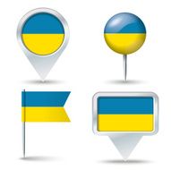 Map pins with flag of Ukraine