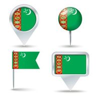 Map pins with flag of Turkmenistan