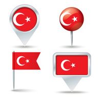 Map pins with flag of Turkey