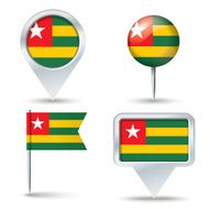 Map pins with flag of Togo