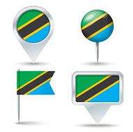 Map pins with flag of Tanzania