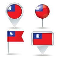 Map pins with flag of Taiwan