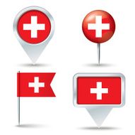 Map pins with flag of Switzerland