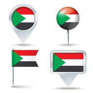Map pins with flag of Sudan