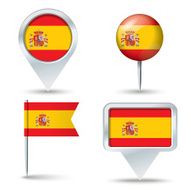 Map pins with flag of Spain