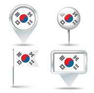 Map pins with flag of South Korea