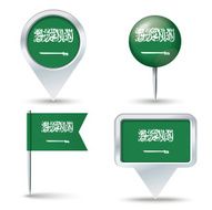 Map pins with flag of Saudi Arabia
