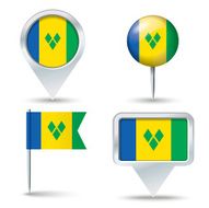 Map pins with flag of Saint Vincent and the Grenadines
