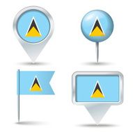 Map pins with flag of Saint Lucia