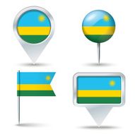 Map pins with flag of Rwanda
