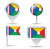 Map pins with flag of Reunion