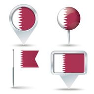 Map pins with flag of Qatar