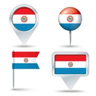 Map pins with flag of Paraguay