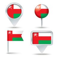 Map pins with flag of Oman