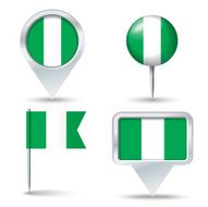 Map pins with flag of Nigeria