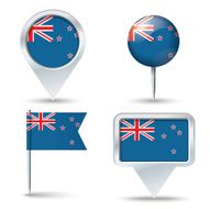 Map pins with flag of New Zealand