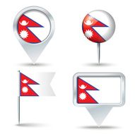 Map pins with flag of Nepal