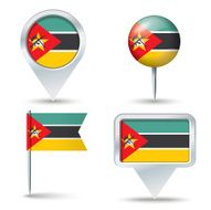 Map pins with flag of Mozambique