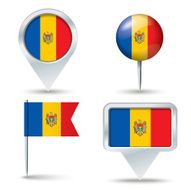 Map pins with flag of Moldova