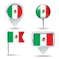 Map pins with flag of Mexico