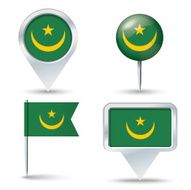 Map pins with flag of Mauritania