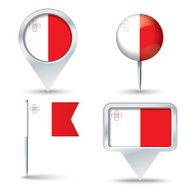 Map pins with flag of Malta