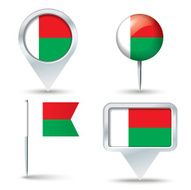 Map pins with flag of Madagascar