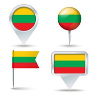 Map pins with flag of Lithuania