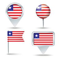 Map pins with flag of Liberia