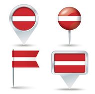 Map pins with flag of Latvia