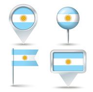 Map pins with flag of Argentina