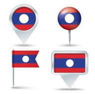 Map pins with flag of Laos