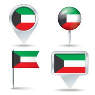 Map pins with flag of Kuwait