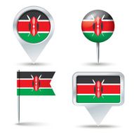 Map pins with flag of Kenya
