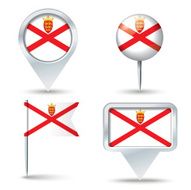 Map pins with flag of Jersey