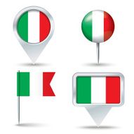 Map pins with flag of Italy