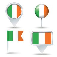 Map pins with flag of Ireland