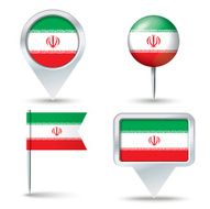 Map pins with flag of Iran
