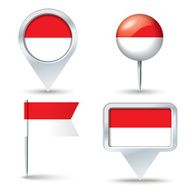 Map pins with flag of Indonesia