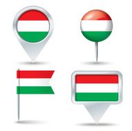 Map pins with flag of Hungary