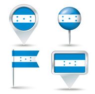 Map pins with flag of Honduras
