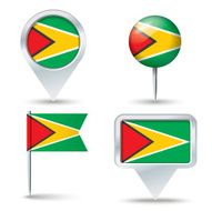 Map pins with flag of Guyana