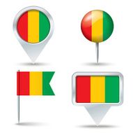 Map pins with flag of Guinea