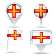 Map pins with flag of Guernsey