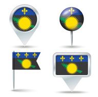 Map pins with flag of Guadeloupe