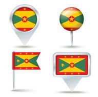Map pins with flag of Grenada
