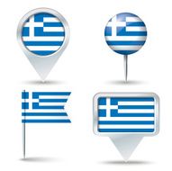 Map pins with flag of Greece
