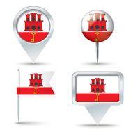 Map pins with flag of Gibraltar