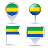 Map pins with flag of Gabon